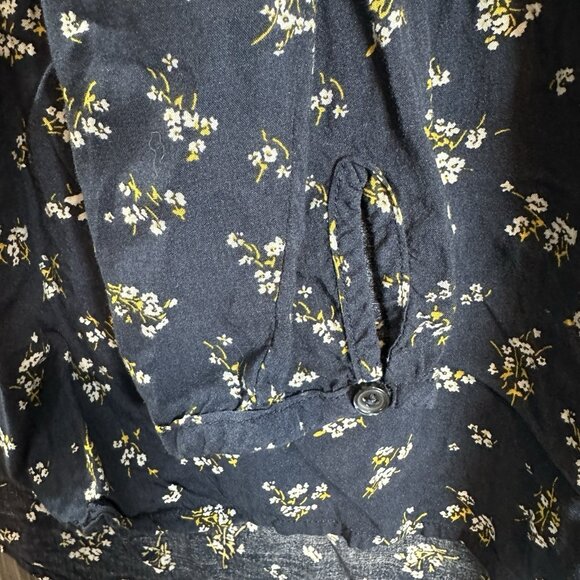 Old Navy Navy Yellow Ditsy Floral Peasant Blouse Large Boho Cottagecore - Picture 4 of 14